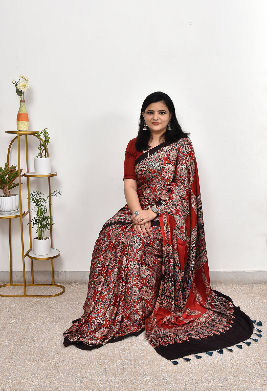 LIPI : AJRAKH HANDBLOCK MODAL SILK SAREE