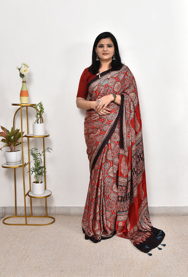 LIPI : AJRAKH HANDBLOCK MODAL SILK SAREE