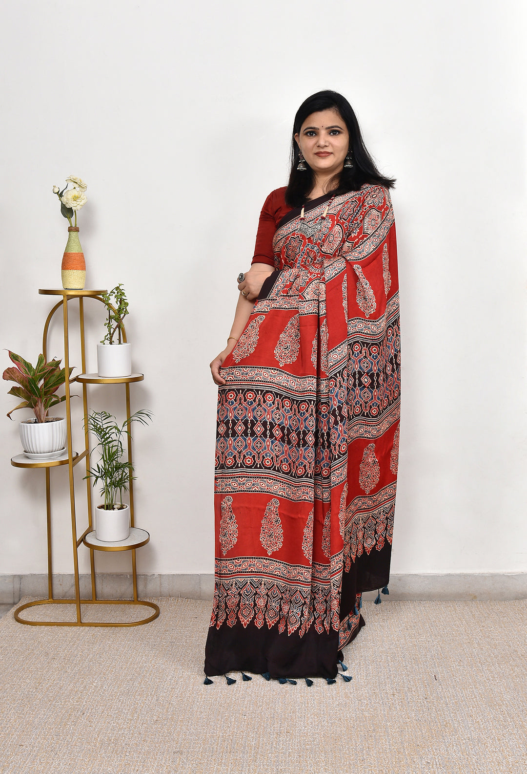 LIPI : AJRAKH HANDBLOCK MODAL SILK SAREE