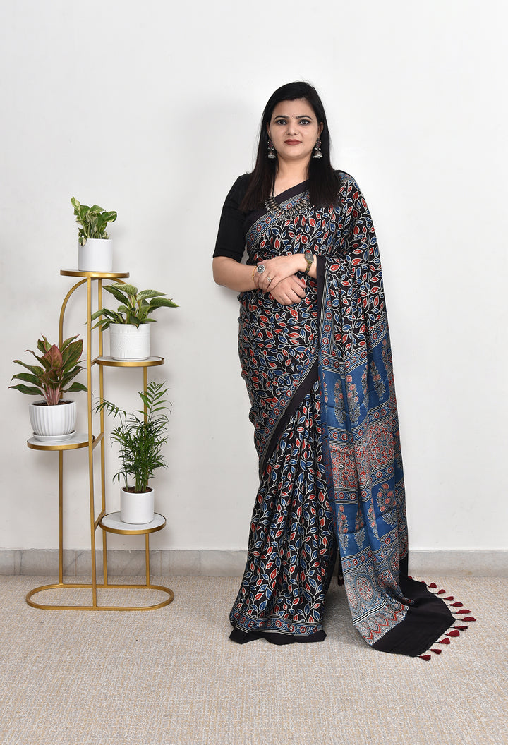 TULASI : AJRAKH HANDBLOCK MODAL SILK SAREE