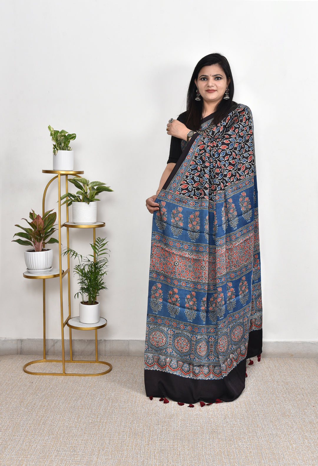 TULASI : AJRAKH HANDBLOCK MODAL SILK SAREE