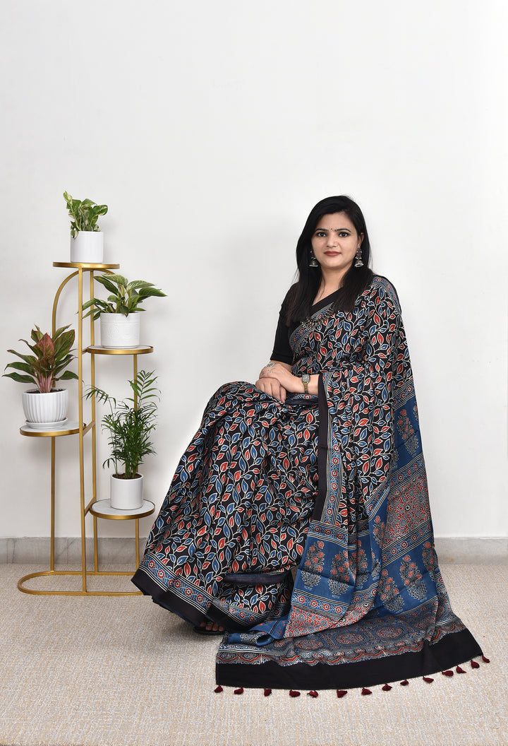 TULASI : AJRAKH HANDBLOCK MODAL SILK SAREE