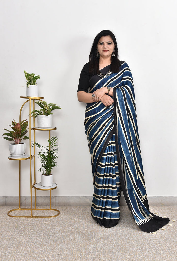 AADHYA : AJRAKH HANDBLOCK  MODAL SILK SAREE