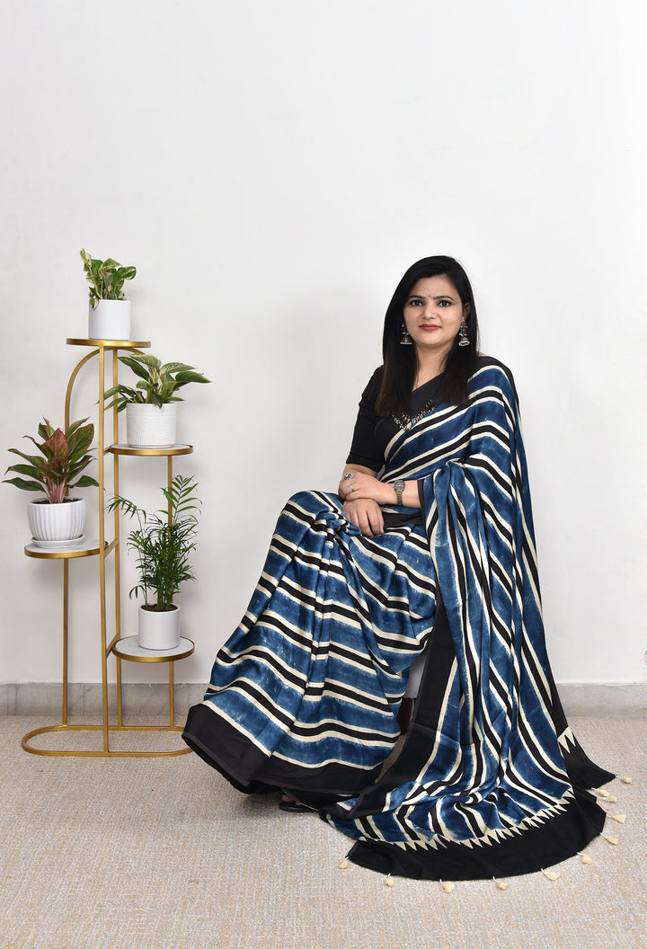 AADHYA : AJRAKH HANDBLOCK  MODAL SILK SAREE