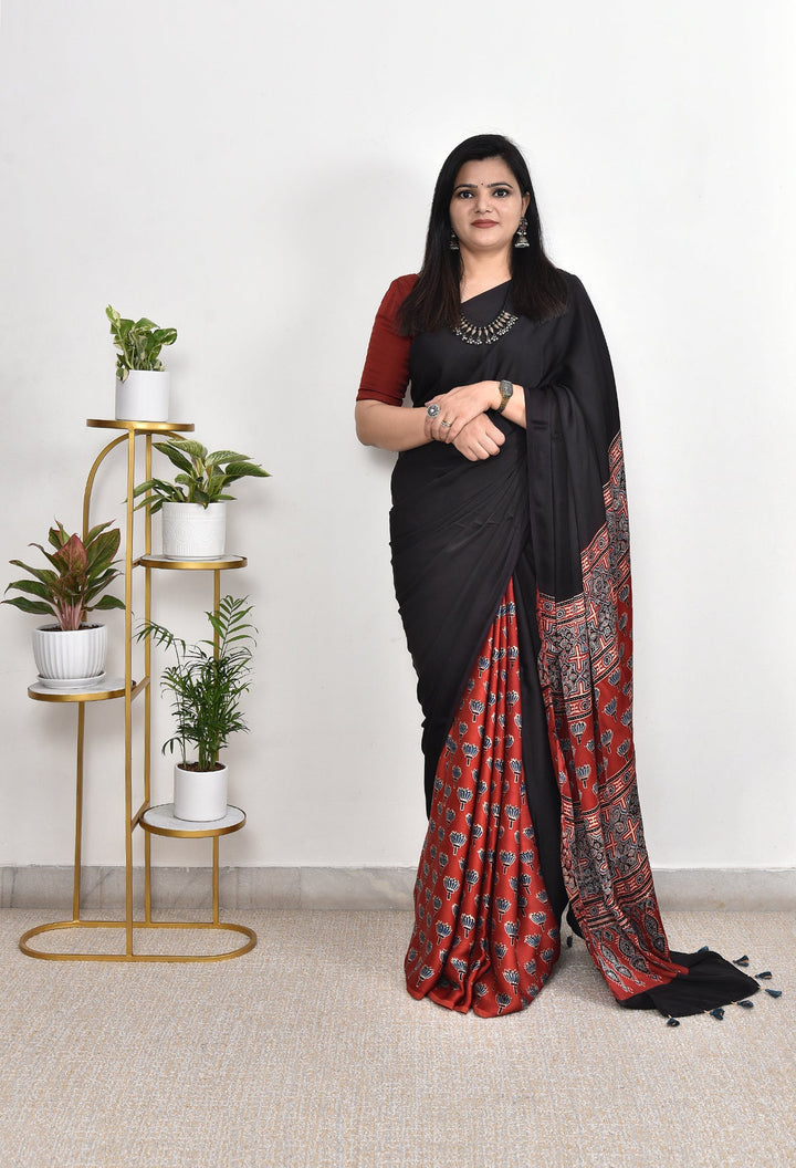 FIZA : AJRAKH HANDBLOCK MODAL SILK SAREE