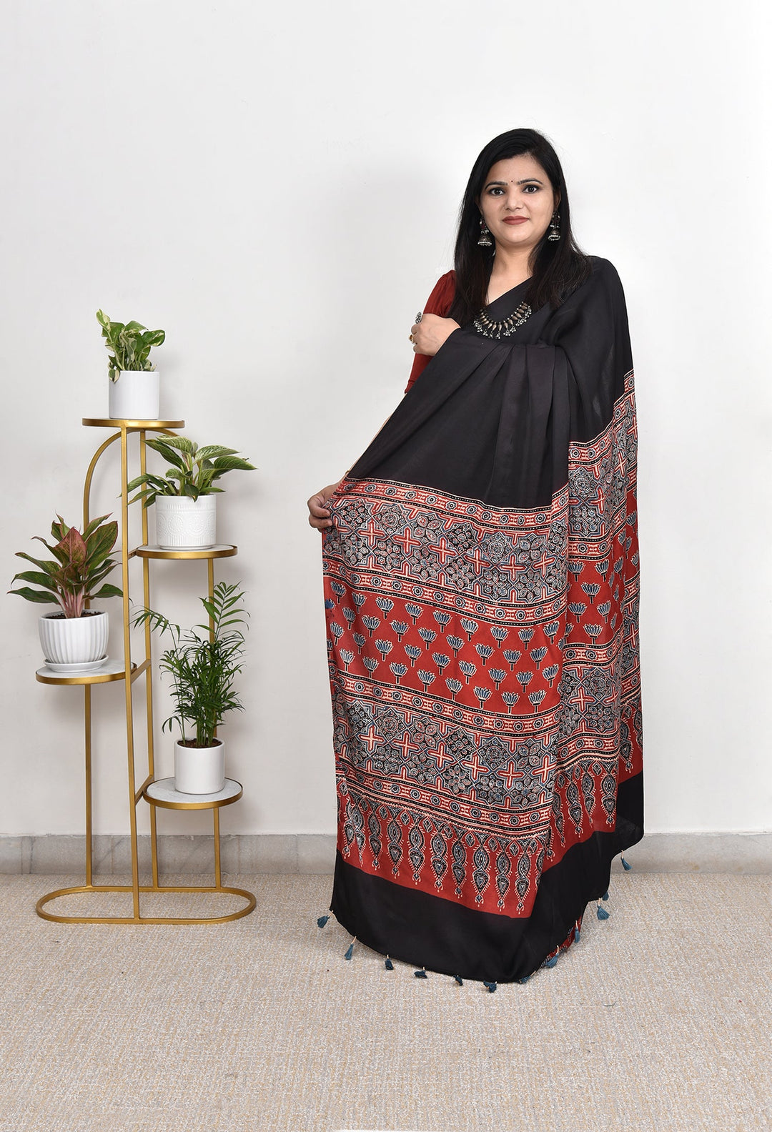 FIZA : AJRAKH HANDBLOCK MODAL SILK SAREE