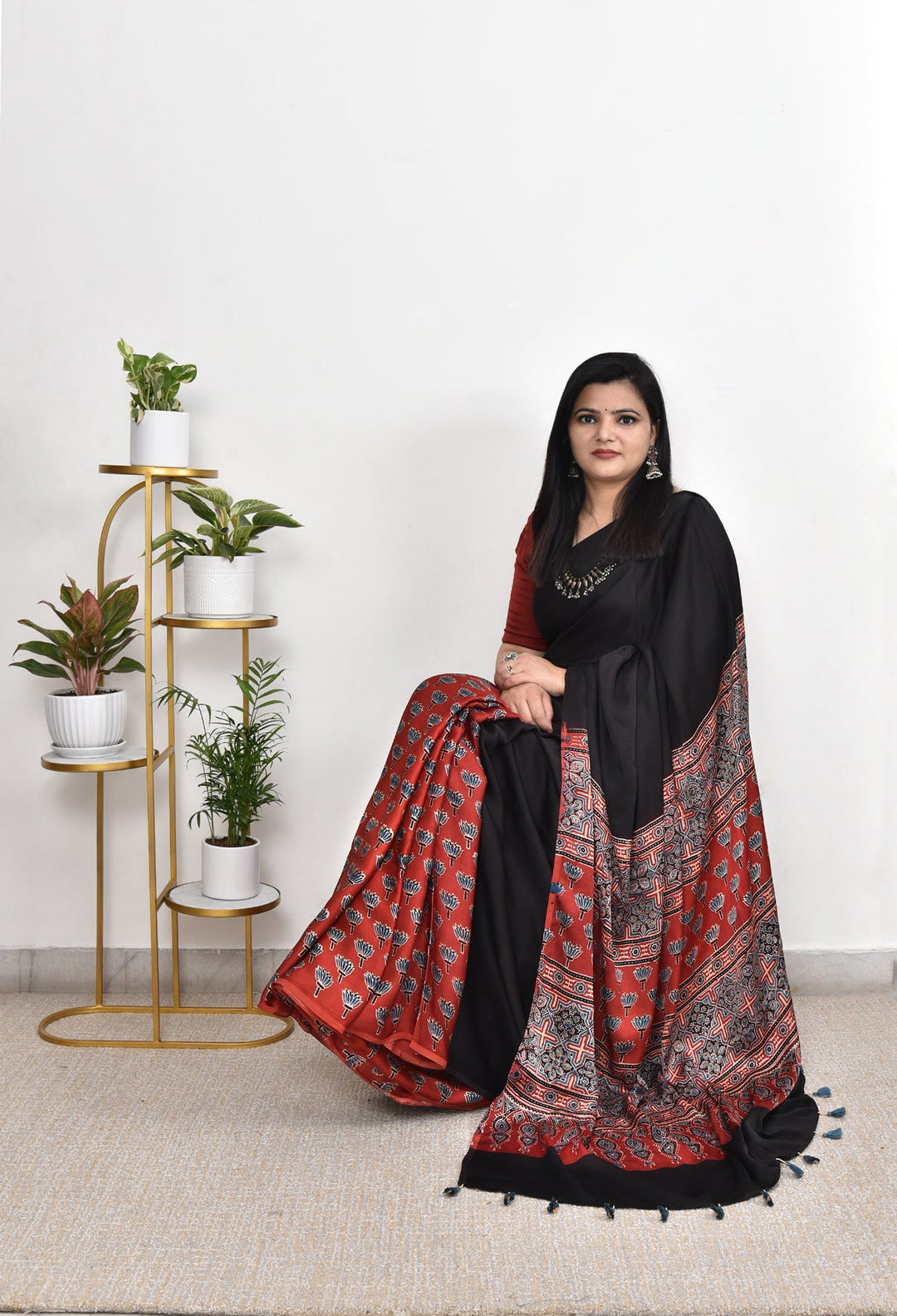 FIZA : AJRAKH HANDBLOCK MODAL SILK SAREE