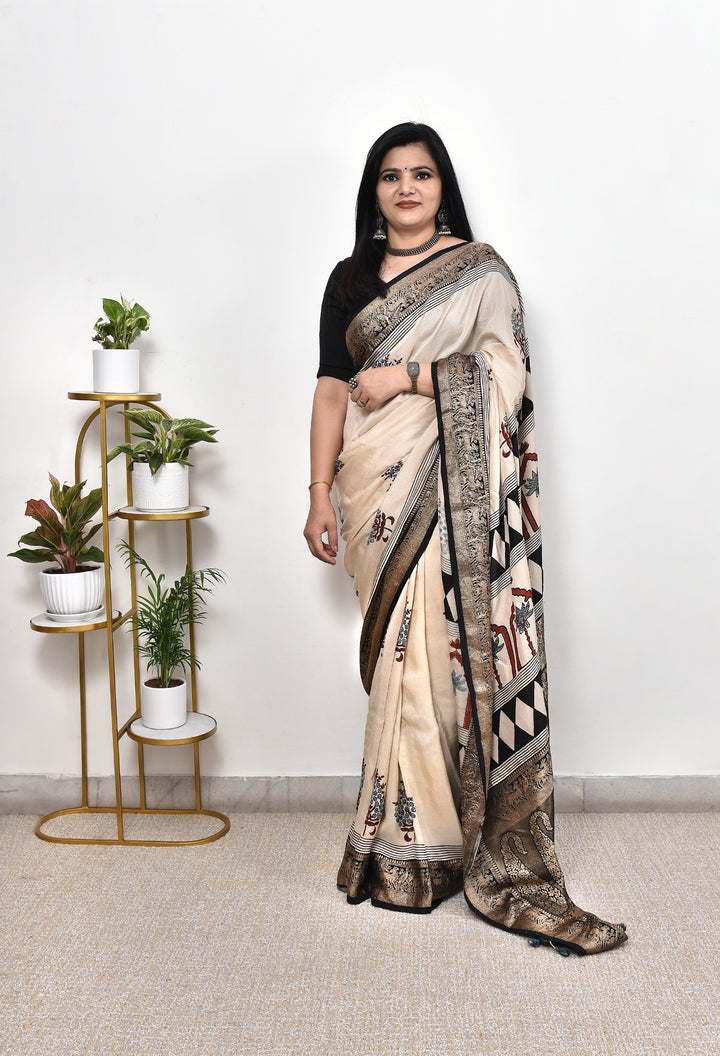 GAURI : AJRAKH DOLA SILK SAREE WITH NAKSHI ZARI PALLU