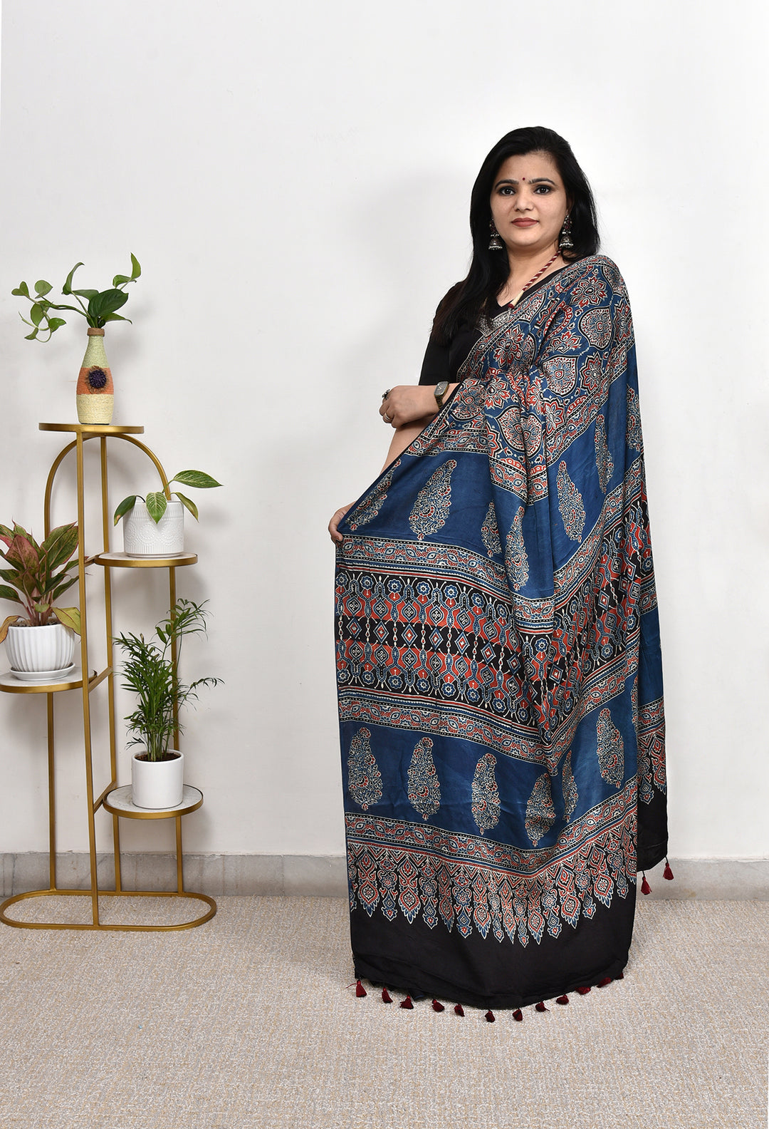 KAMAKSHI : AJRAKH HANDBLOCK  MODAL SILK SAREE