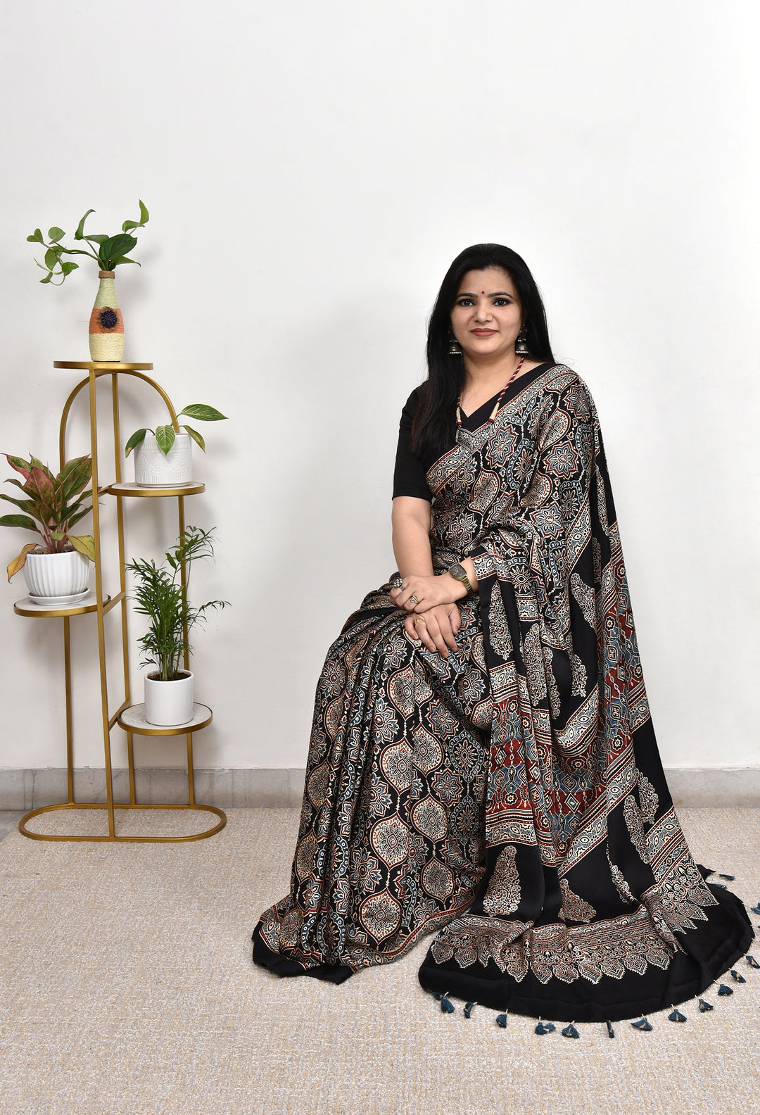 REVATI : AJRAKH HANDBLOCK MODAL SILK SAREE