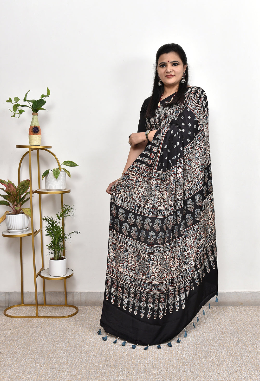 AAKRITI : AJRAKH HANDBLOCK  MODAL SILK SAREE