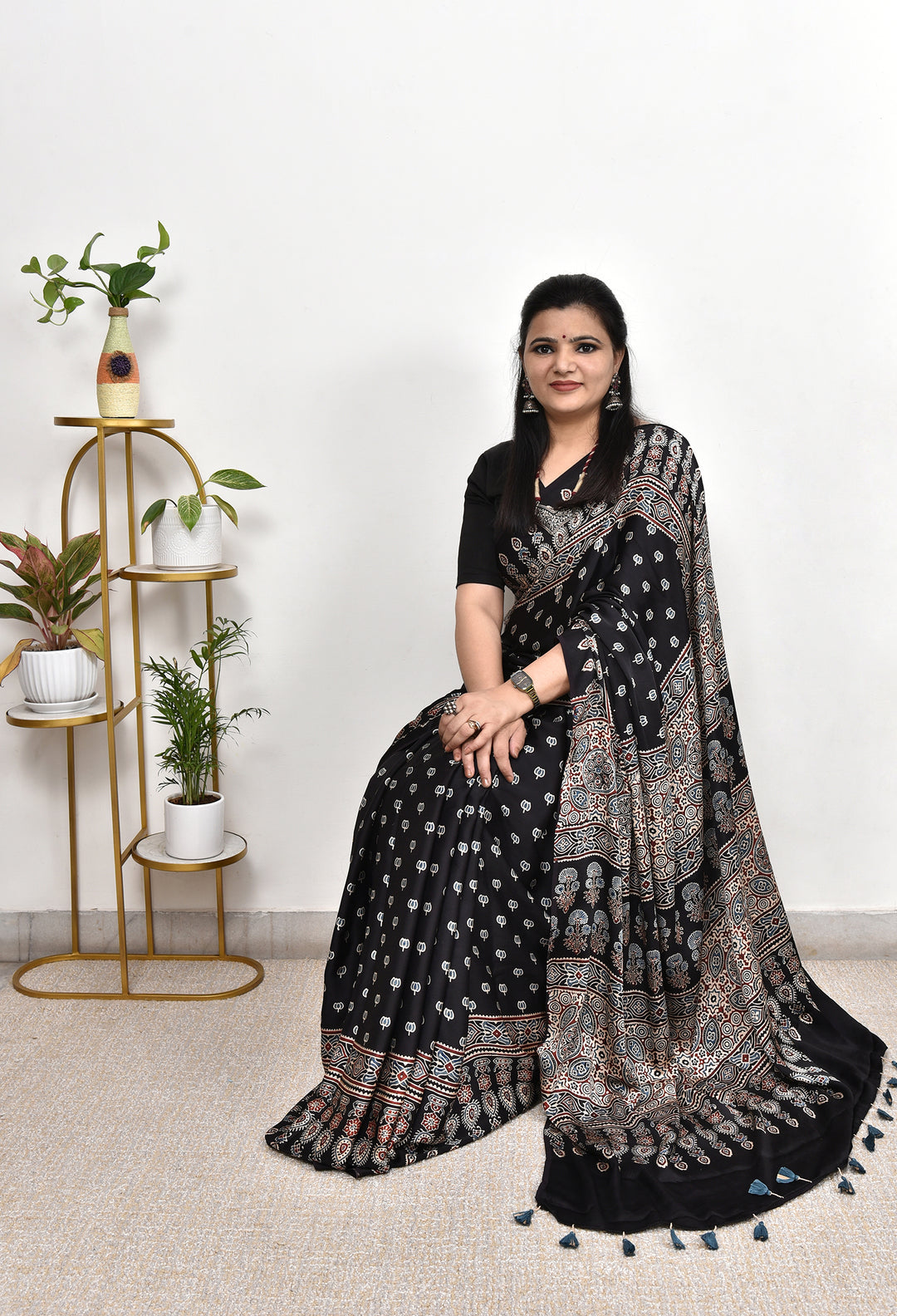 AAKRITI : AJRAKH HANDBLOCK  MODAL SILK SAREE