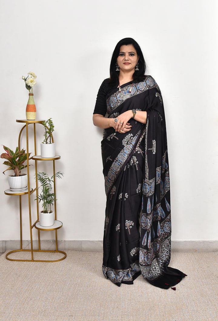 RAMYA : AJRAKH HANDBLOCK MODAL SILK SAREE