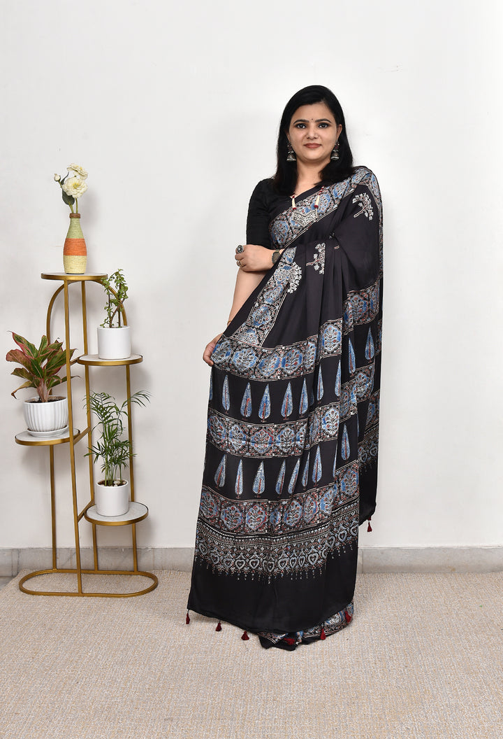 RAMYA : AJRAKH HANDBLOCK MODAL SILK SAREE