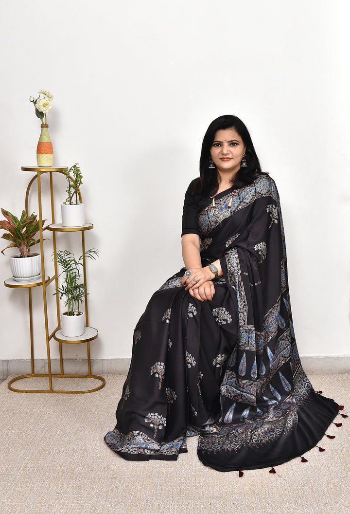 RAMYA : AJRAKH HANDBLOCK MODAL SILK SAREE