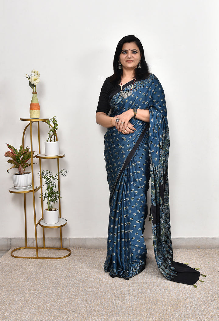 FALAK : AJRAKH HANDBLOCK MODAL SILK SAREE