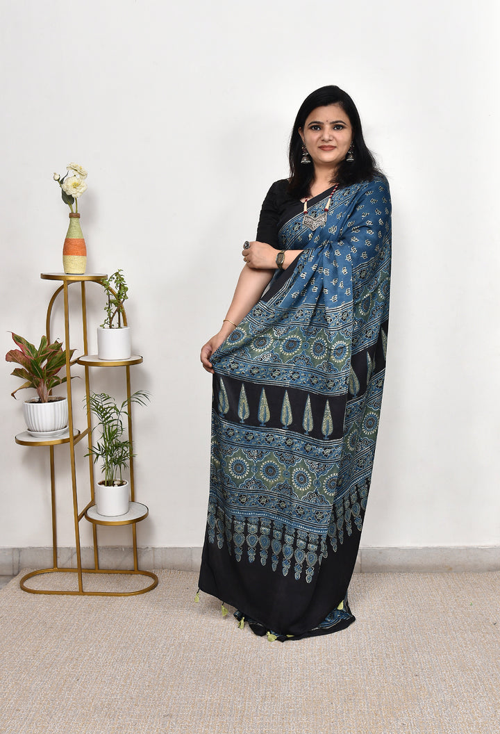 FALAK : AJRAKH HANDBLOCK MODAL SILK SAREE