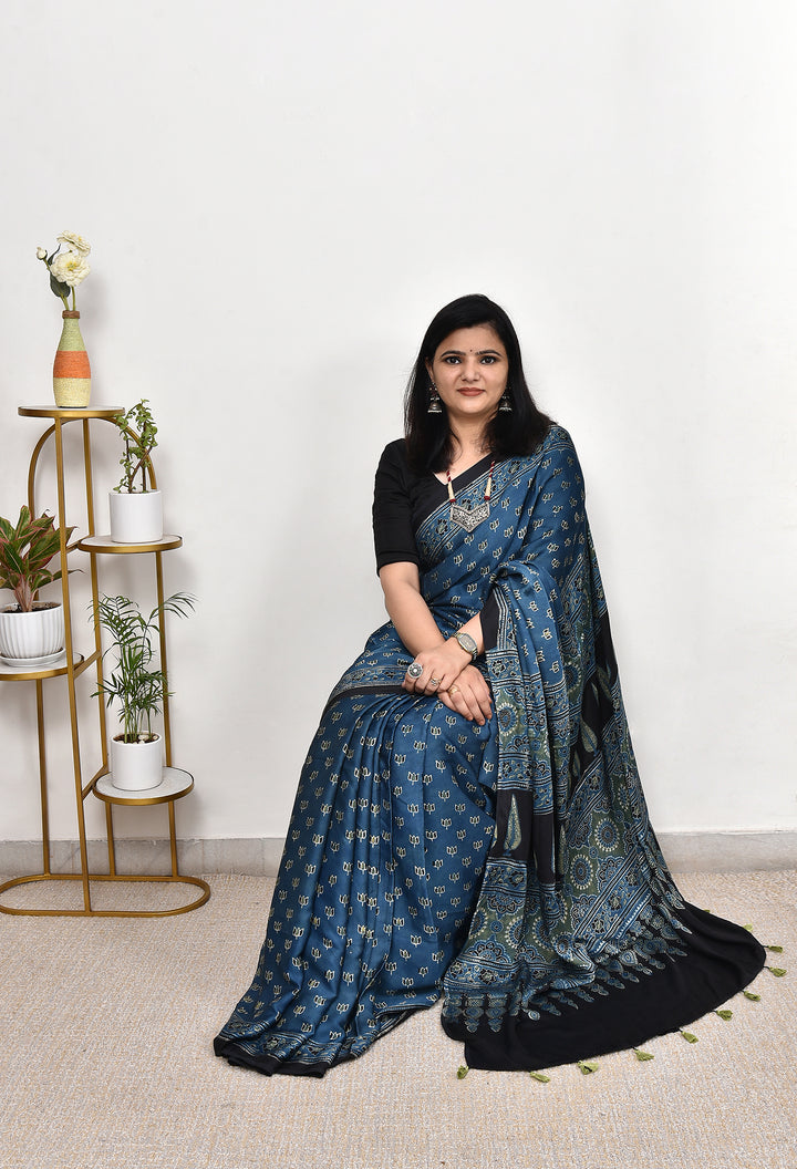 FALAK : AJRAKH HANDBLOCK MODAL SILK SAREE