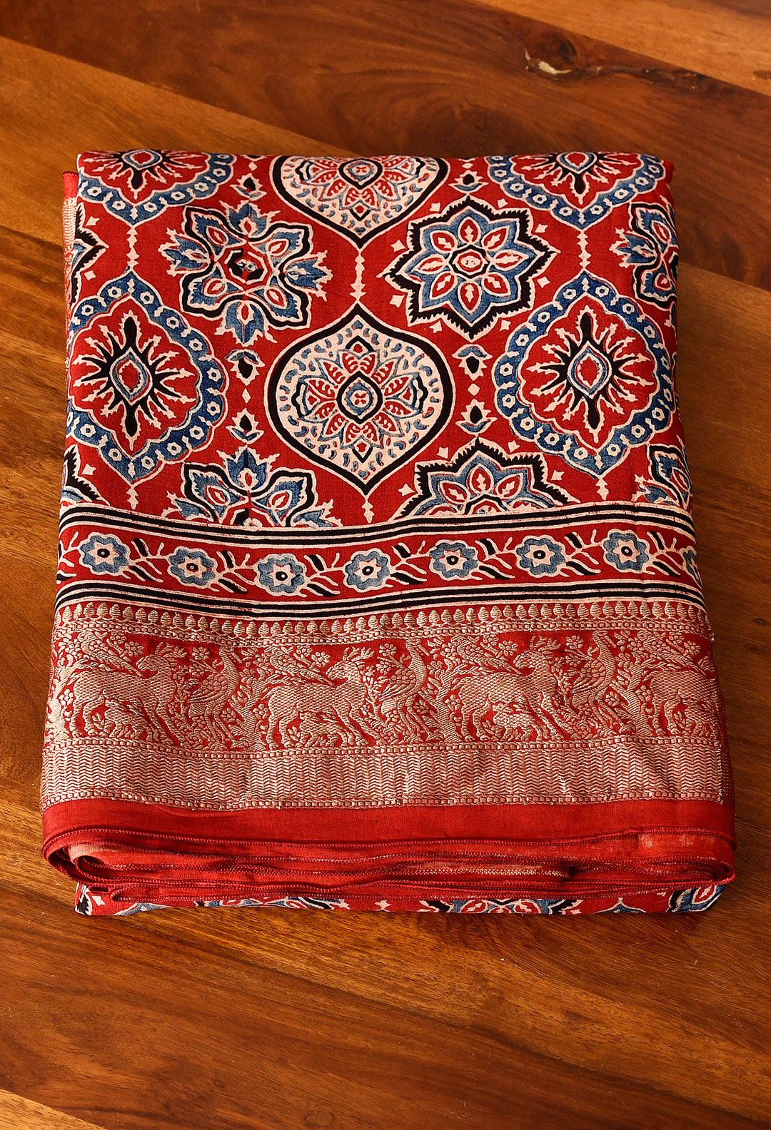 KIRTI : AJRAKH DOLA SILK SAREE WITH NAKSHI ZARI PALLU