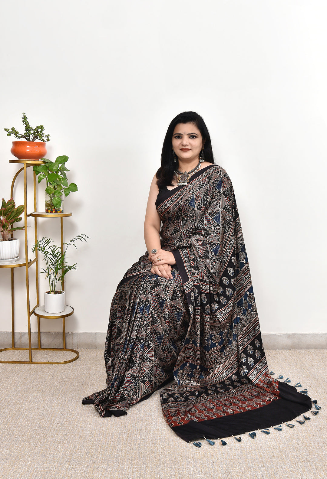 PADMINI : AJRAKH HANDBLOCK  MODAL SILK SAREE