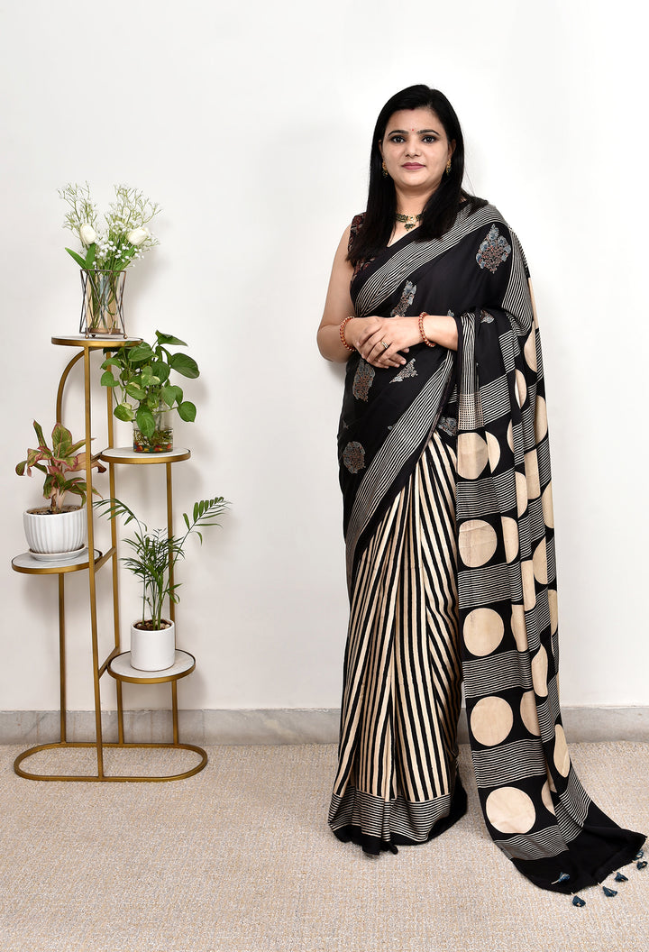 YOGITA : AJRAKH HANDBLOCK  MODAL SILK SAREE