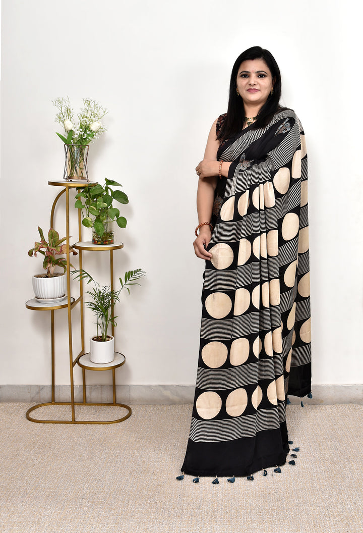 YOGITA : AJRAKH HANDBLOCK  MODAL SILK SAREE