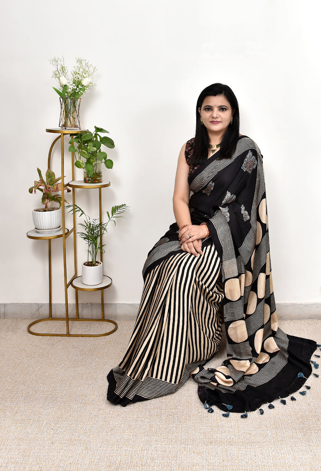 YOGITA : AJRAKH HANDBLOCK  MODAL SILK SAREE