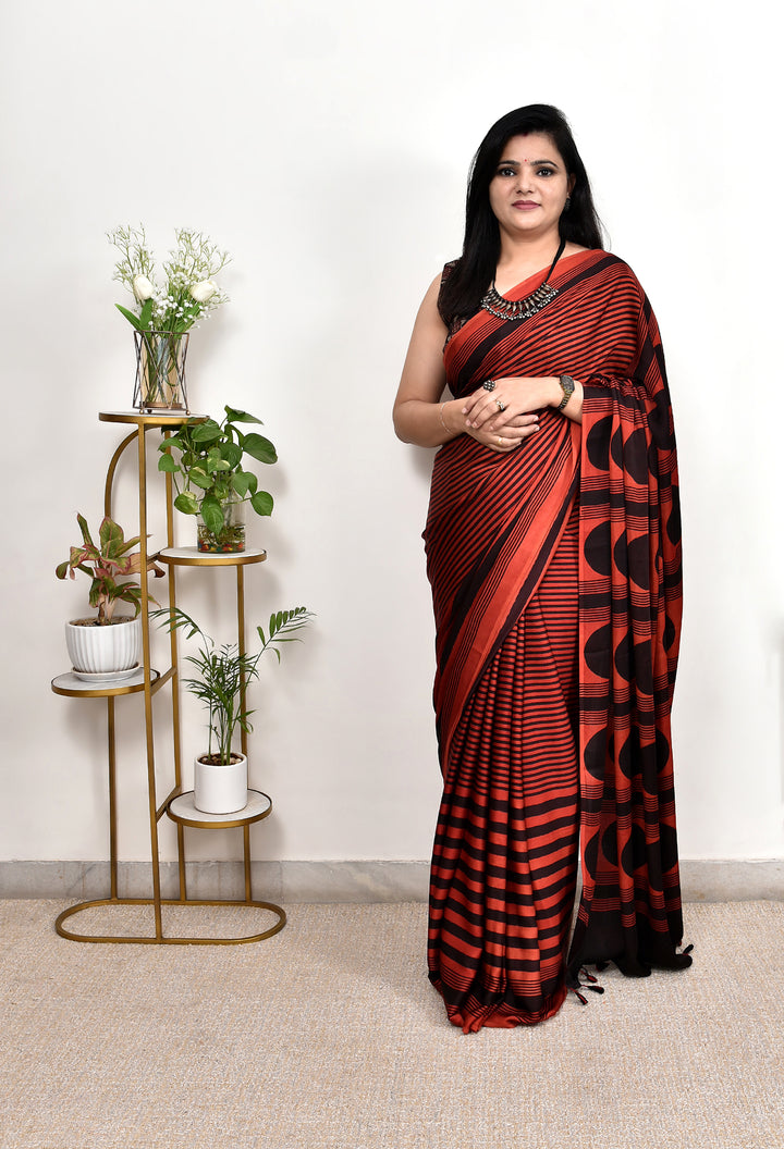 ZIYA : AJRAKH HANDBLOCK MODAL SILK SAREE