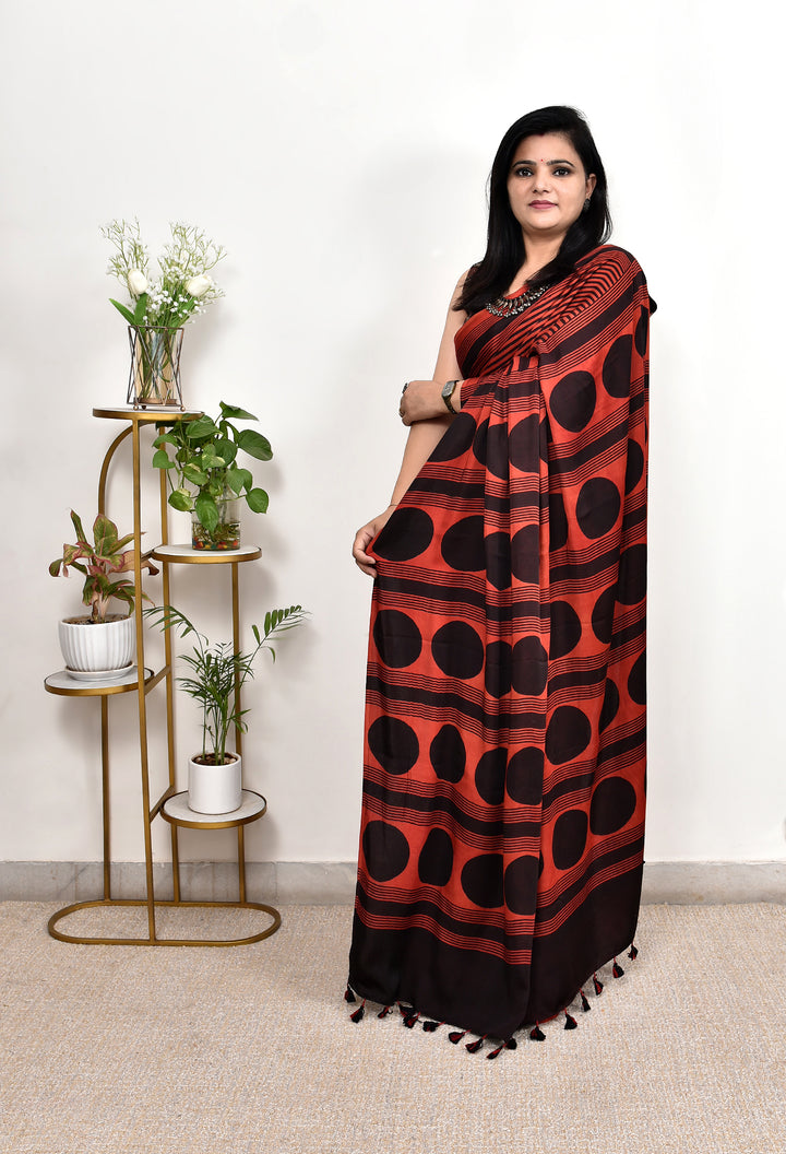 ZIYA : AJRAKH HANDBLOCK MODAL SILK SAREE