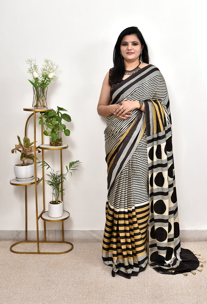 KRISHANA : AJRAKH HANDBLOCK  MODAL SILK SAREE