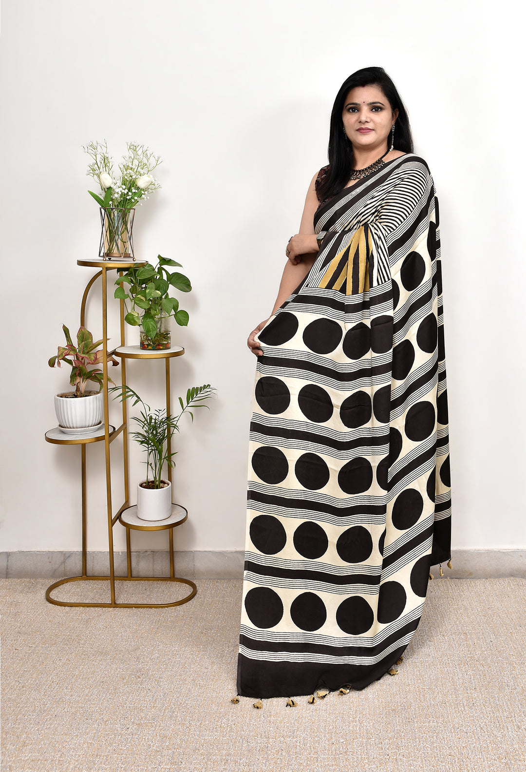 KRISHANA : AJRAKH HANDBLOCK  MODAL SILK SAREE