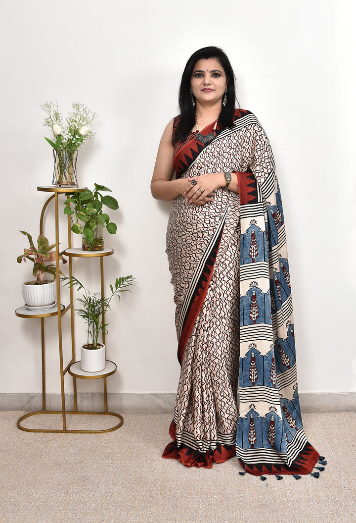 REET : AJRAKH HANDBLOCK MODAL SILK SAREE