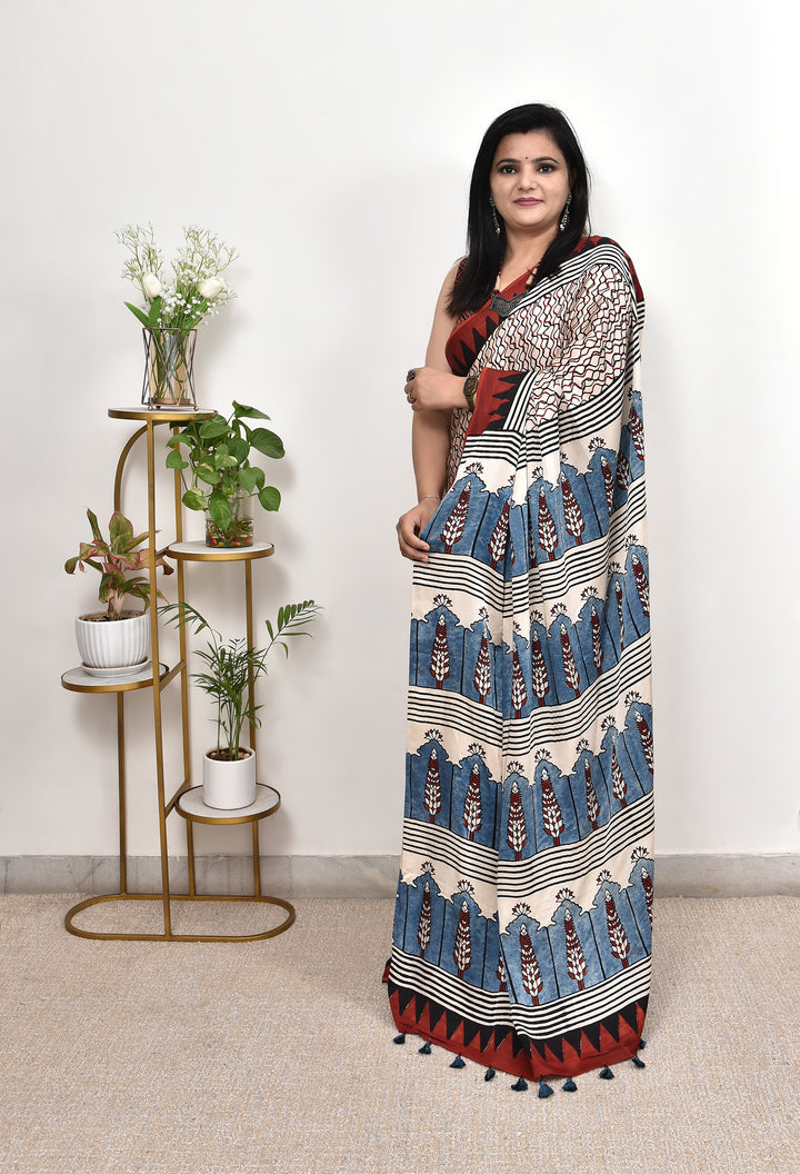 REET : AJRAKH HANDBLOCK MODAL SILK SAREE