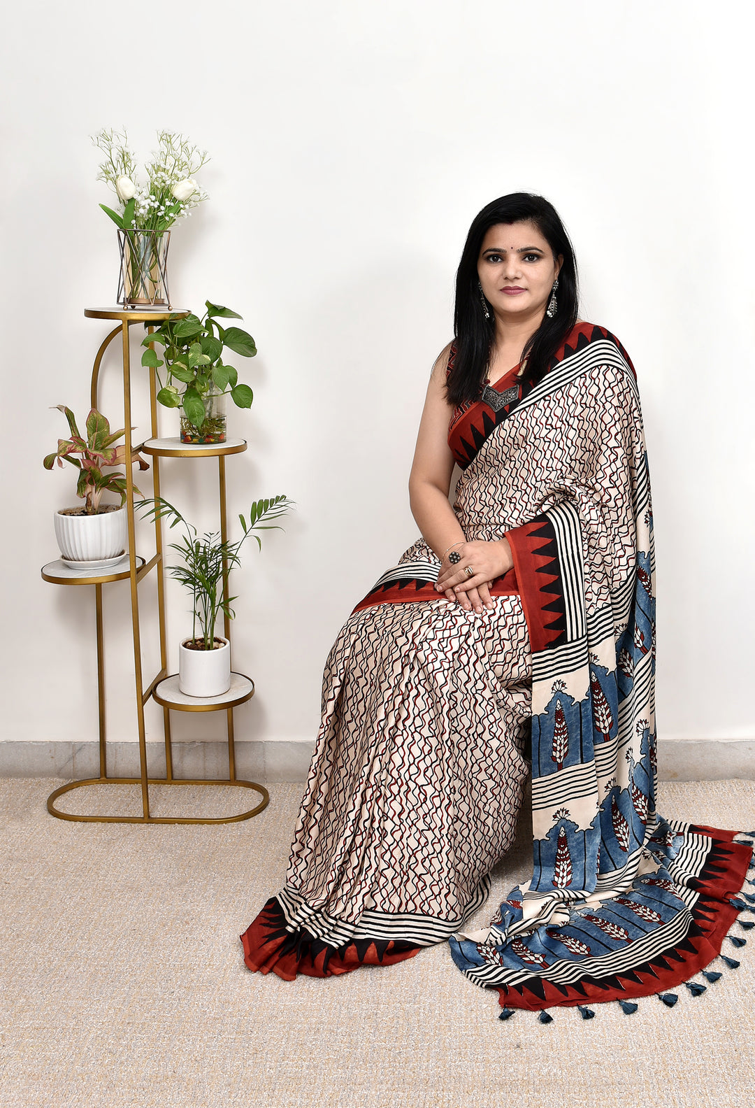 REET : AJRAKH HANDBLOCK MODAL SILK SAREE