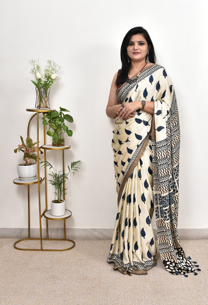 NISHKA : AJRAKH HANDBLOCK MODAL SILK SAREE