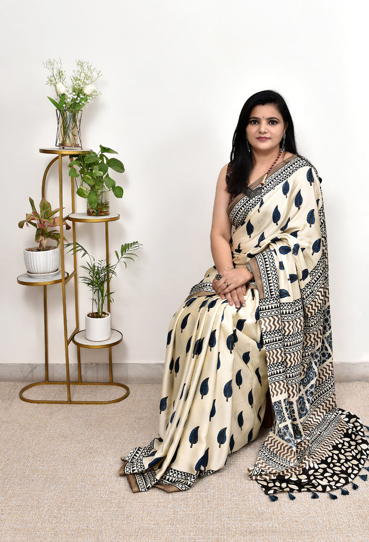 NISHKA : AJRAKH HANDBLOCK MODAL SILK SAREE