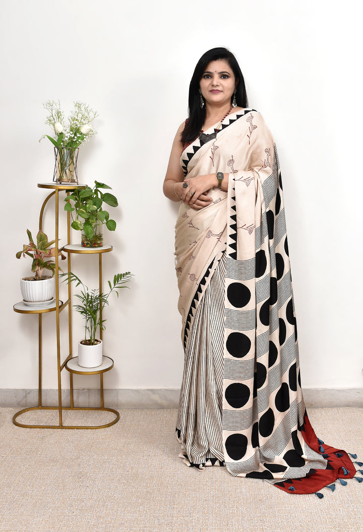 NAINA : AJRAKH HANDBLOCK  MODAL SILK SAREE