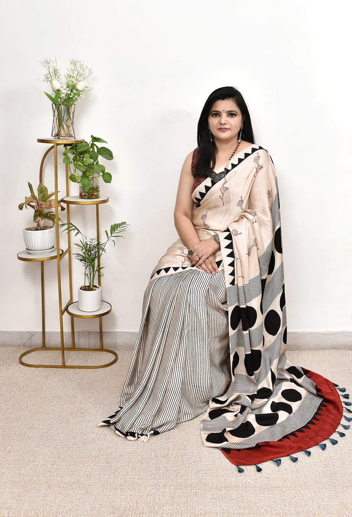 NAINA : AJRAKH HANDBLOCK  MODAL SILK SAREE