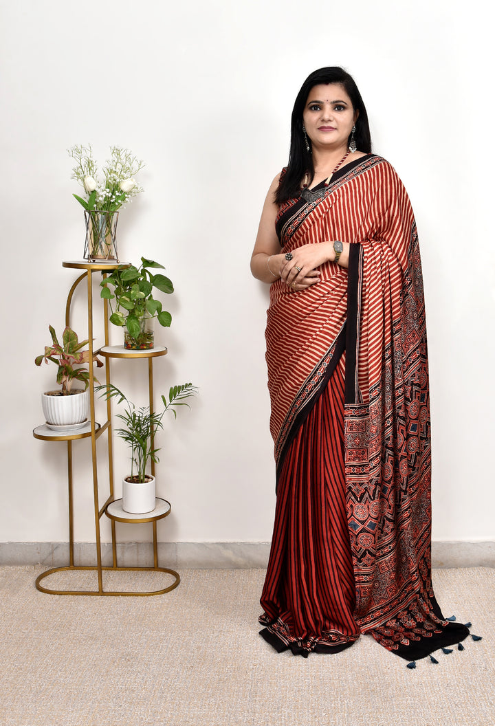 MOKSHA : AJRAKH HANDBLOCK MODAL SILK SAREE