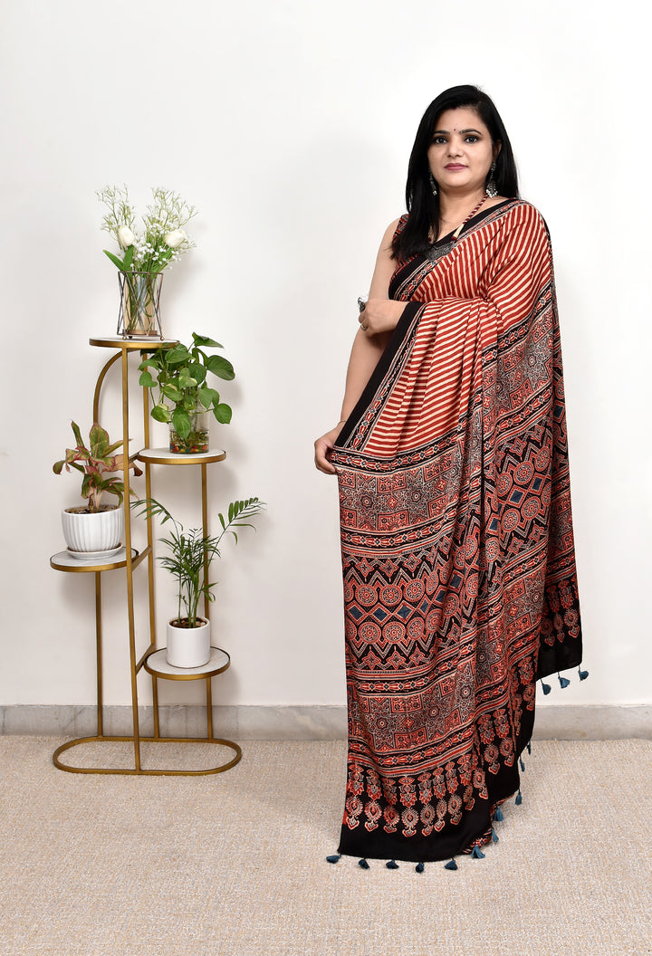 MOKSHA : AJRAKH HANDBLOCK MODAL SILK SAREE