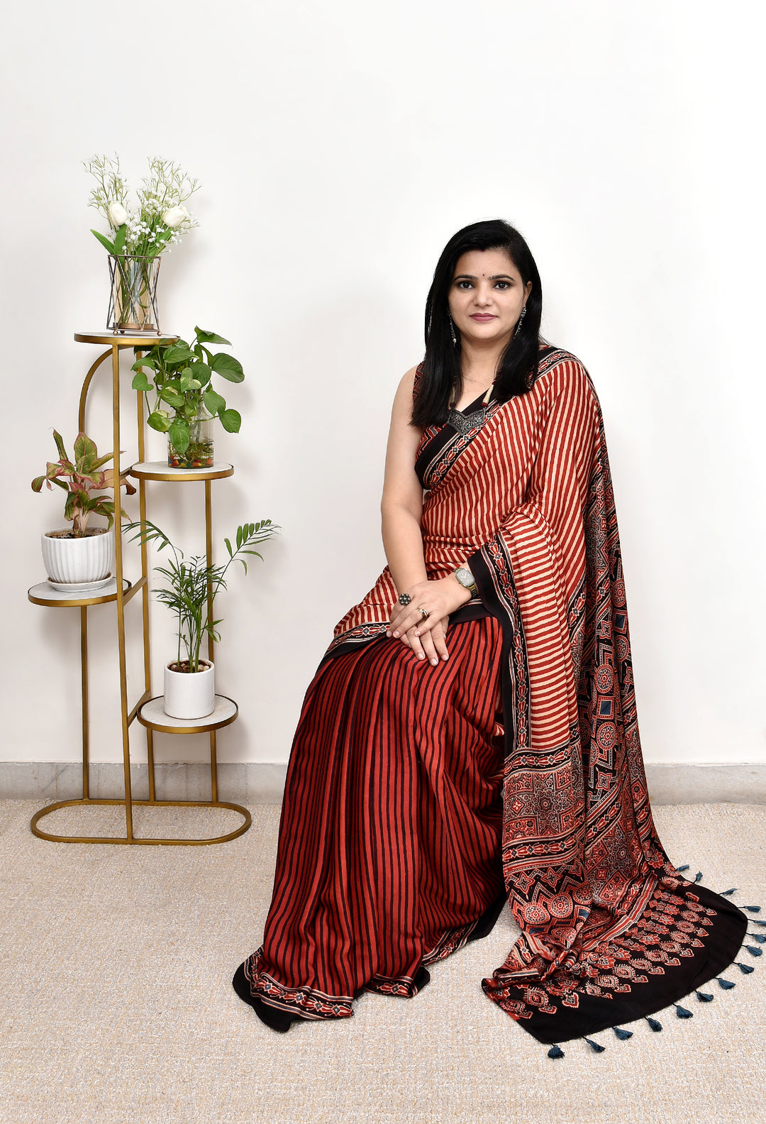 MOKSHA : AJRAKH HANDBLOCK MODAL SILK SAREE