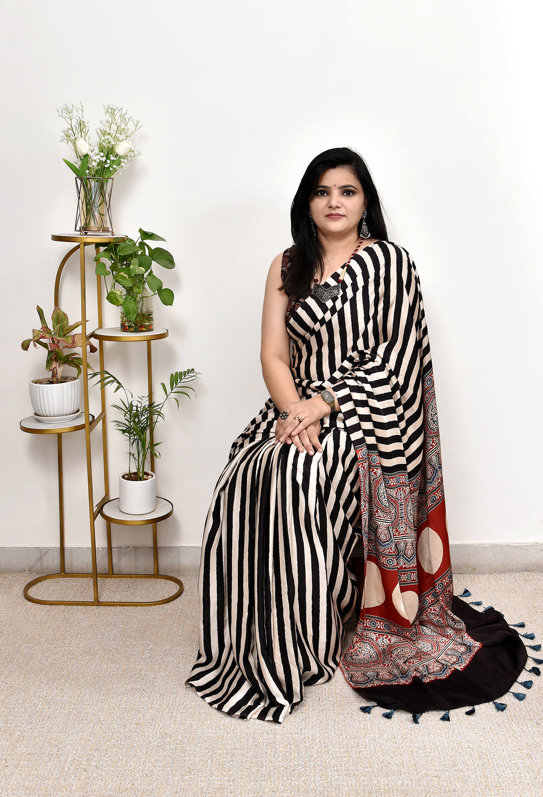 NEHAL : AJRAKH HANDBLOCK MODAL SILK SAREE