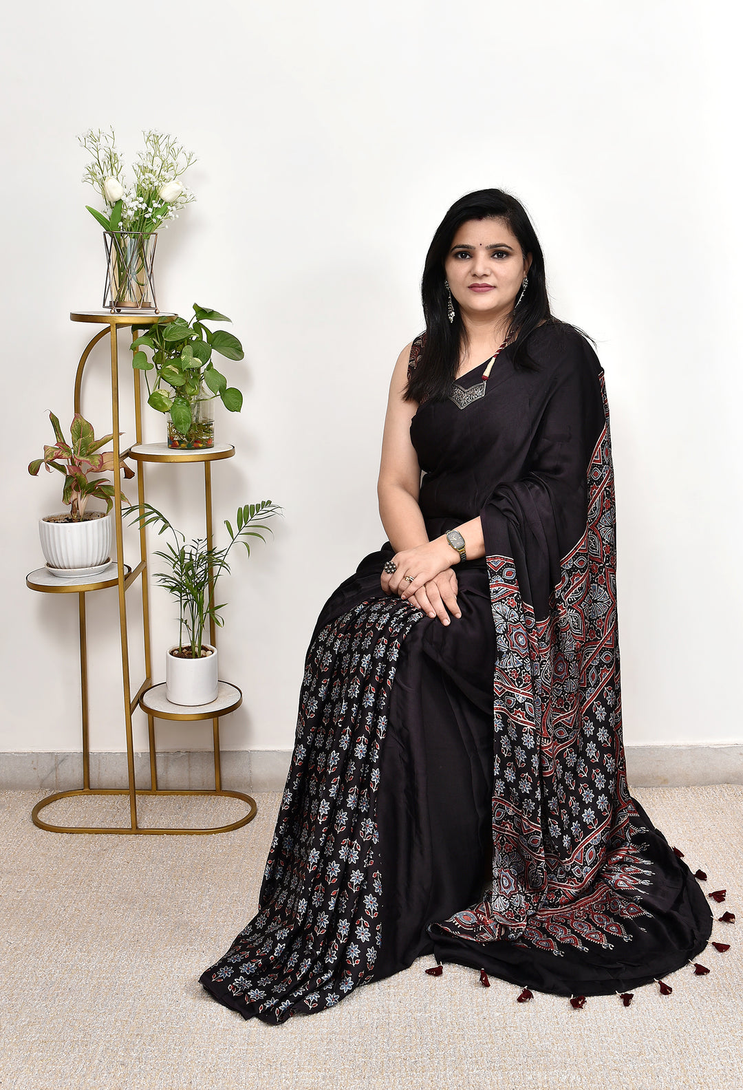 BHAVARI  : AJRAKH HANDBLOCK MODAL SILK SAREE